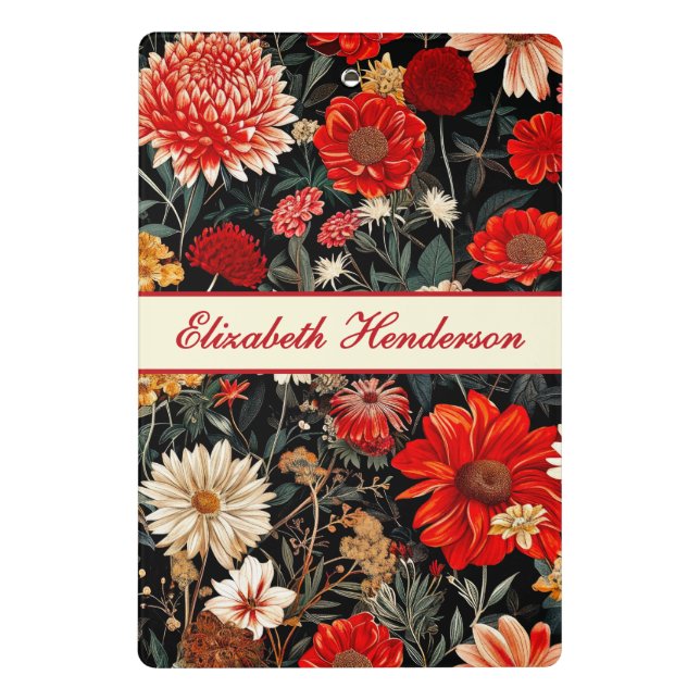 Mini portapapeles rojo y crema oscuro floral (Reverso)