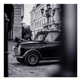 Mini poster de coche Cooper Classic en blanco y ne