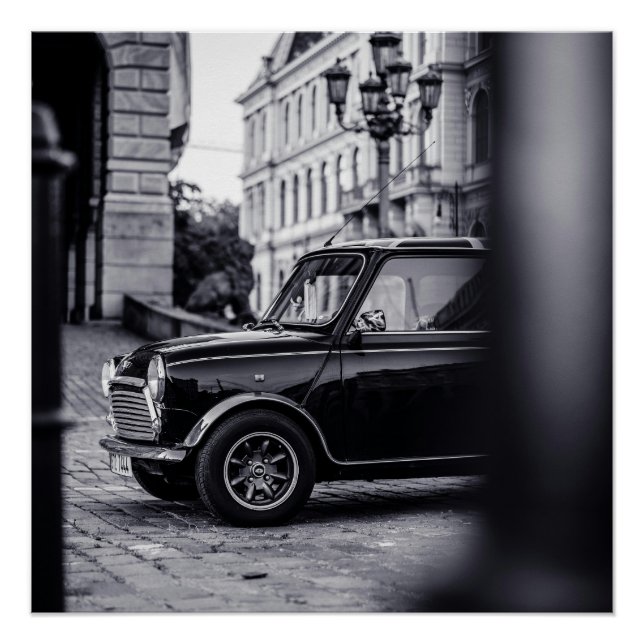 Mini poster de coche Cooper Classic en blanco y ne (Anverso)
