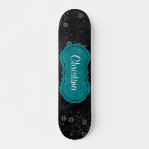 Mini Skateboard Black Floral