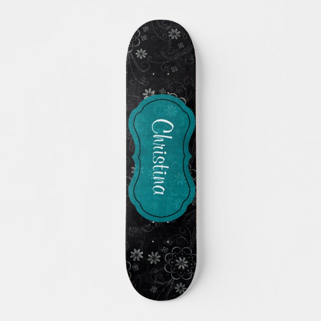 Mini Skateboard Black Floral (Anverso )