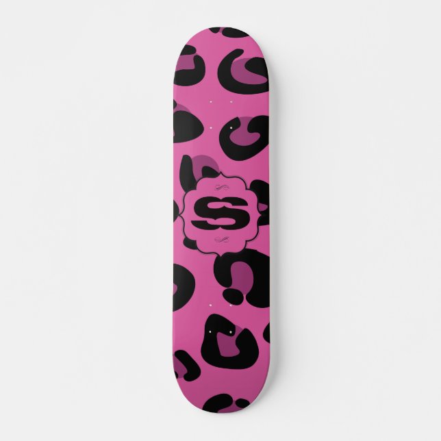 Mini Skateboard Chetah de Leopardo Negro Rosa (Anverso )