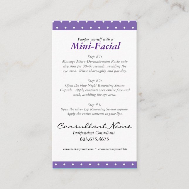 Mini tarjeta de instrucciones facial (Anverso)