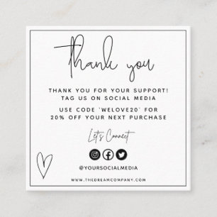 Mini tarjeta de negocios de corazón blanco y negro