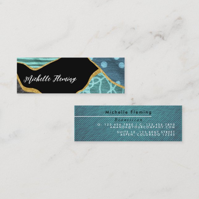 Mini tarjeta de negocios de tela de línea azul y d (Anverso / Reverso)