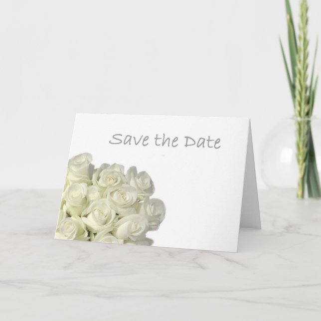 Mini tarjeta de rosas blancas "Save the Date" (Anverso)