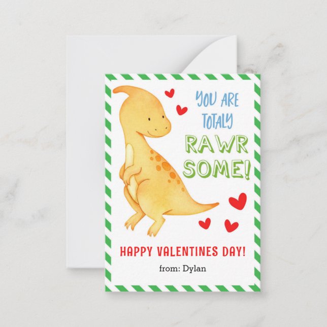 Mini tarjeta de San Valentín de Dinosaur para niño (Anverso)