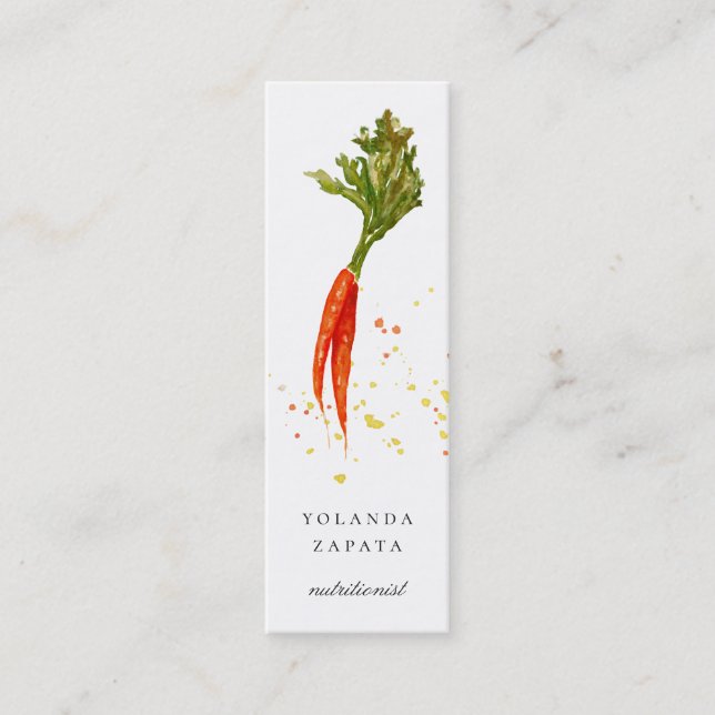 Mini tarjetas de visita pintadas de las zanahorias (Anverso)