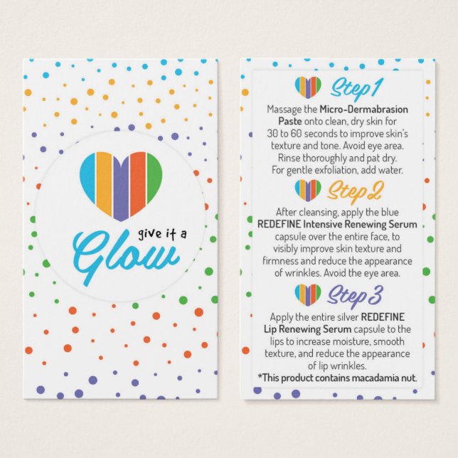 Mini tarjetas faciales Rodan and Fields (Anverso y reverso)