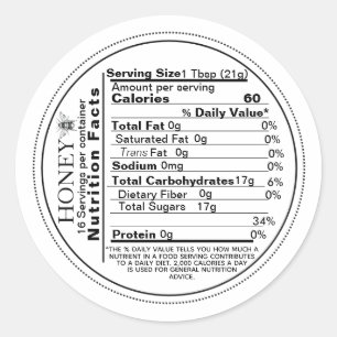 Mini White Nutrition Hechos Etiqueta de miel de ab