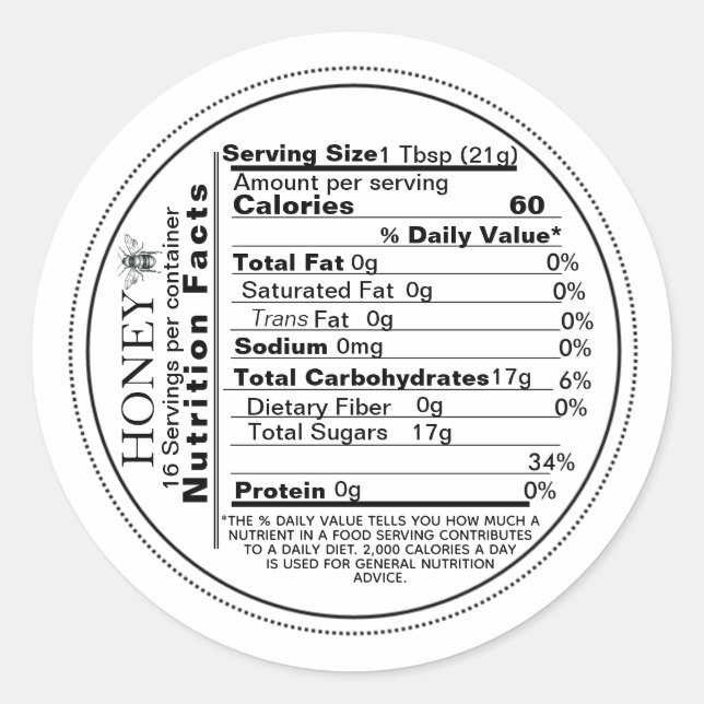 Mini White Nutrition Hechos Etiqueta de miel de ab (Anverso)