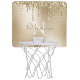 Miniaro De Baloncesto Purpurina metálico dorado Drip Monograma elegante