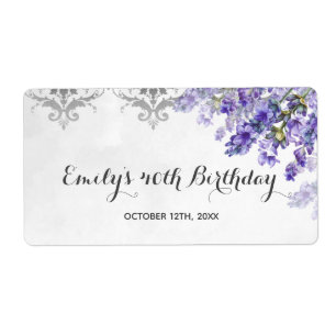 Minibotella de champán etiqueta lavanda cumpleaños