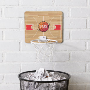 Minicanasta De Baloncesto Baloncesto monograma en cancha de baloncesto