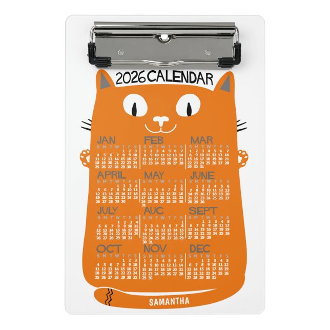 Minicarpeta De Pinza 2026 Year Monthly Calendar Mid-Century Orange Cat (Anverso)