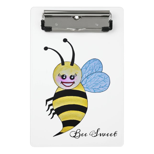 Minicarpeta De Pinza Abeja Cuidada De Acuarela Con Sonrisa Feliz (Anverso)