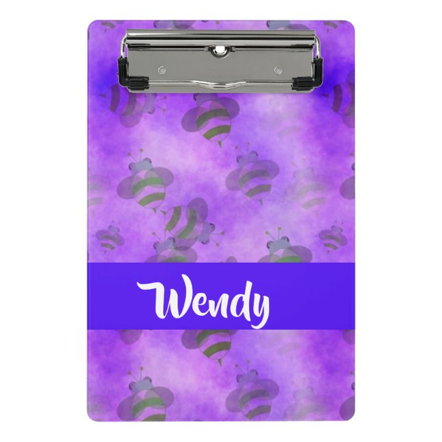 Minicarpeta De Pinza Abejas moradas estampadas (Anverso)