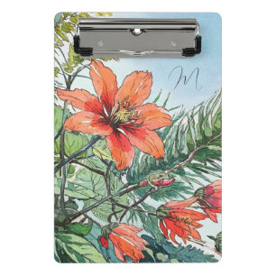 Minicarpeta De Pinza Acuarela ilustrada Naranja botánico floral