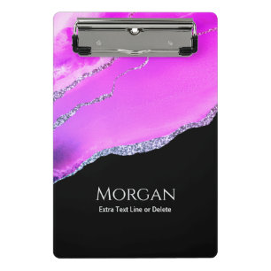 Minicarpeta De Pinza Ágata Morada, Brillo Plateado, Nombre y Texto en N