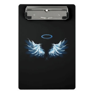 Minicarpeta De Pinza Alas del Ángel Azul brillante sobre fondo negro