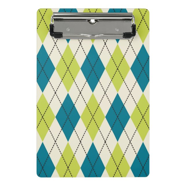 Minicarpeta De Pinza Argyle azul y verde (Anverso)