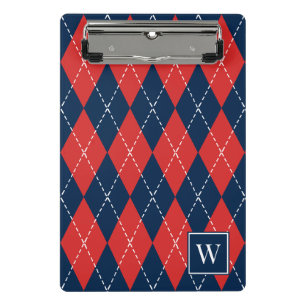 Minicarpeta De Pinza Argyle Cosido a Mano Elegante – Rojo Blanco y Azul