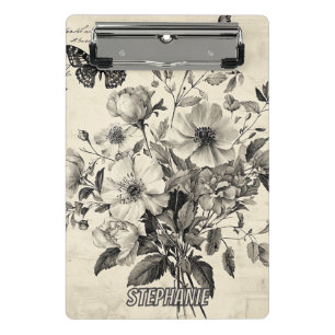 Minicarpeta De Pinza Arreglo floral antiguo - Mariposa monocroma