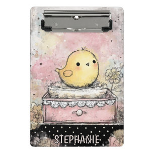 Minicarpeta De Pinza Arte de Acuarela Floral de Pollito Caprichoso