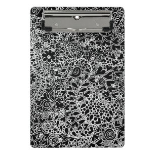 Minicarpeta De Pinza Arte de encaje floral en blanco y negro elegante