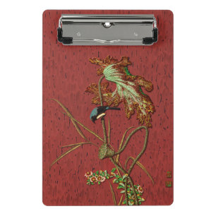 Minicarpeta De Pinza Arte de Loto de Pájaro Japonés Rojo Antiguo G.A. A