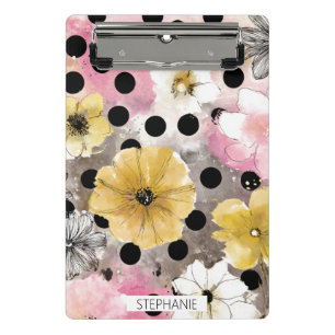 Minicarpeta De Pinza Arte de lunares de acuarela floral vintage (3)