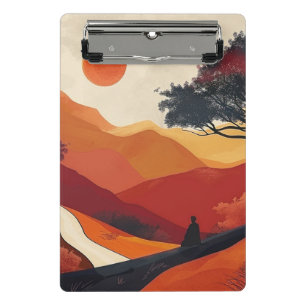Minicarpeta De Pinza Arte de paisaje montañoso Zen carmesí con puesta d
