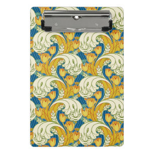 Minicarpeta De Pinza Arte Floral de Tulipán Teal y Dorado Estilo Willia