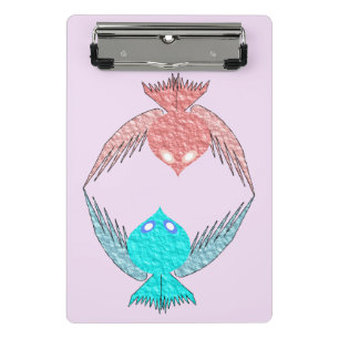 Minicarpeta De Pinza Aves amorosas rosas y azules