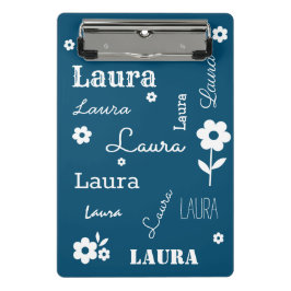 Minicarpeta De Pinza Azul Verde azulado con flores blancas, personaliza