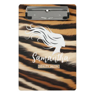 Minicarpeta De Pinza Beauty Salon Custom Name Tiger Print Salon Bag
