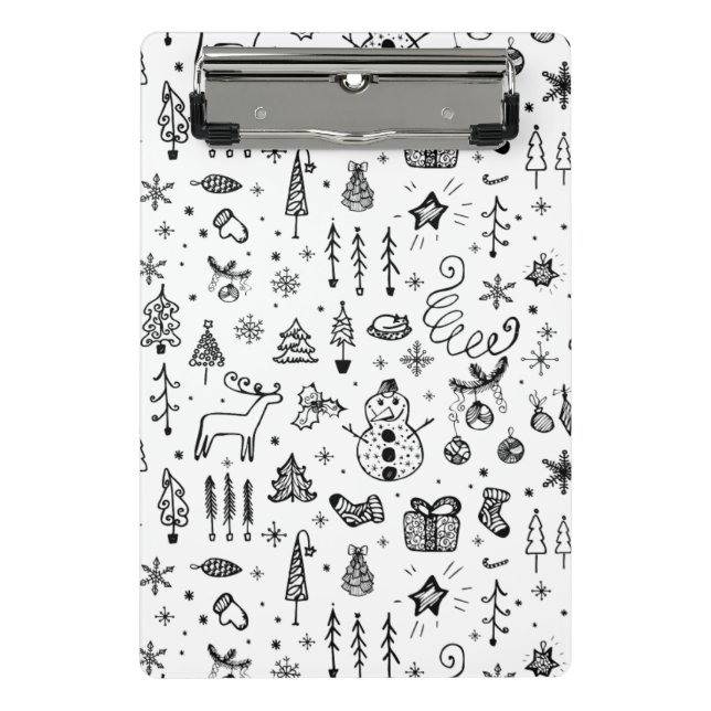 Minicarpeta De Pinza Black & White Christmas Icons Pattern – Cute  (Anverso)
