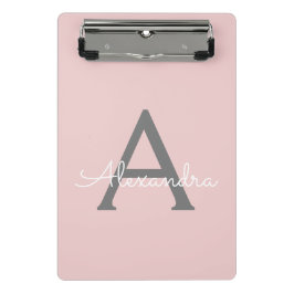 Minicarpeta De Pinza Blush Rosa Gris Moderno Guion Monograma Nombre