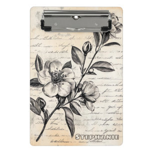 Minicarpeta De Pinza Boho Floral Marrón Boceto Pergamino Antiguo