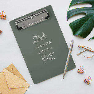 Minicarpeta De Pinza Botánica Verde y Crema Personalizada