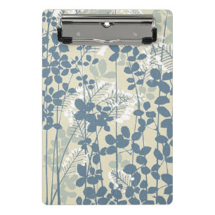 Minicarpeta De Pinza Botánico Japonés Azul Vintage: Helecho de Hoja Cre