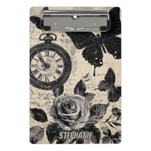 Minicarpeta De Pinza Brújula Mariposa Floral Sepia Vagabundo