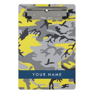 Minicarpeta De Pinza Camuflaje Amarillo y Gris Personaliza tu nombre