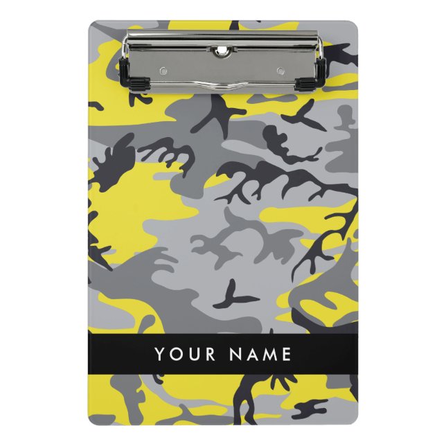 Minicarpeta De Pinza Camuflaje amarillo y gris Tu nombre personaliza (Anverso)