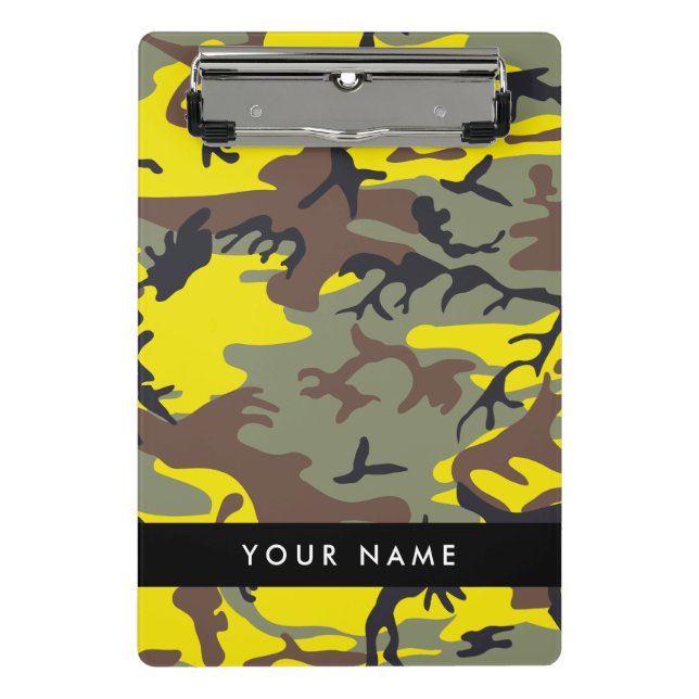 Minicarpeta De Pinza Camuflaje amarillo y marrón Tu nombre Personaliza (Anverso)
