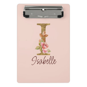Minicarpeta De Pinza Carta de nombre personalizado I Rosas rosadas con