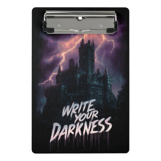 Minicarpeta De Pinza Castillo gótico embrujado bajo tormenta de lluvia  (Anverso)