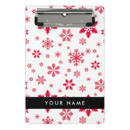 Minicarpeta De Pinza Copos de nieve rojos, tu nombre, personaliza