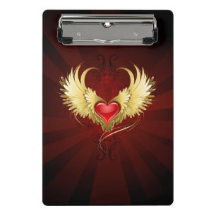 Minicarpeta De Pinza Corazón Rojo con Alas Doradas