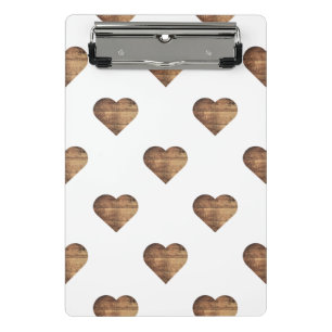 Minicarpeta De Pinza Corazones de madera marrón rústica simétricos gran